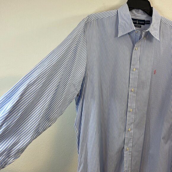 Ralph Lauren Blue & White Striped Button-Up Long Sleeve Shirt Mens L Classic Fit - Picture 9 of 14